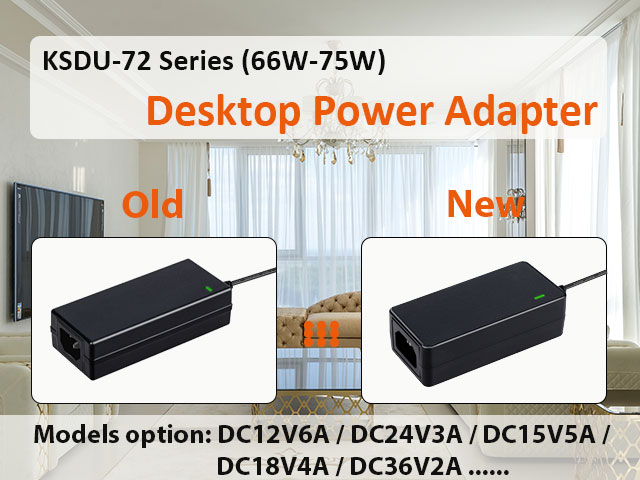 KSDU-72-Serie Desktop-Netzadaptergehäuse und Änderungshinweis für Abmessungen